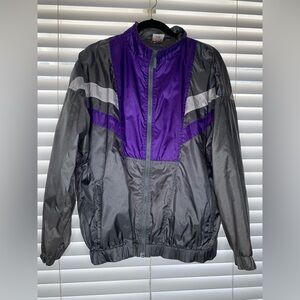 Puna Vintage Women’s Purple and Grey Hooded Track Windbreaker Size Medium